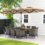 Costway 10 Pieces Patio Wicker Dining Set with Double-Sided Patio Umbrella 8 Armchairs Grey/Red/Orange/Turquoise/Beige/Coffee