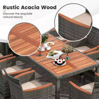 Costway 10 Pieces Patio Wicker Dining Set with Double-Sided Patio Umbrella 8 Armchairs Grey/Red/Orange/Turquoise/Beige/Coffee
