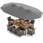 Costway 10 Pieces Patio Wicker Dining Set with Double-Sided Patio Umbrella 8 Armchairs Grey/Red/Orange/Turquoise/Beige/Coffee