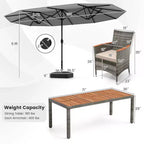 Costway 10 Pieces Patio Wicker Dining Set with Double-Sided Patio Umbrella 8 Armchairs Grey/Red/Orange/Turquoise/Beige/Coffee