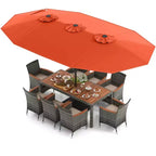 Costway 10 Pieces Patio Wicker Dining Set with Double-Sided Patio Umbrella 8 Armchairs Grey/Red/Orange/Turquoise/Beige/Coffee