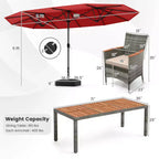 Costway 10 Pieces Patio Wicker Dining Set with Double-Sided Patio Umbrella 8 Armchairs Grey/Red/Orange/Turquoise/Beige/Coffee