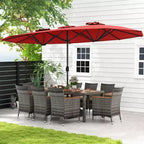 Costway 10 Pieces Patio Wicker Dining Set with Double-Sided Patio Umbrella 8 Armchairs Grey/Red/Orange/Turquoise/Beige/Coffee