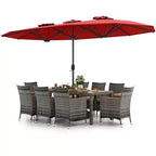 Costway 10 Pieces Patio Wicker Dining Set with Double-Sided Patio Umbrella 8 Armchairs Grey/Red/Orange/Turquoise/Beige/Coffee