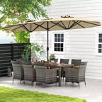 Costway 10 Pieces Patio Wicker Dining Set with Double-Sided Patio Umbrella 8 Armchairs Grey/Red/Orange/Turquoise/Beige/Coffee