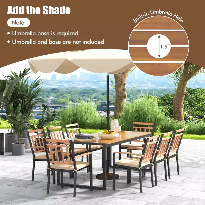 Costway Ensemble de salle à manger d'extérieur 9 pièces avec coussins moelleux et trou de parasol de 4,8 cm pour jardin