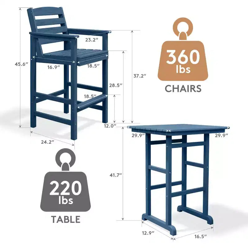 Hyleory 3-Piece HDPE Outdoor Patio Bar Set with Bar Stools