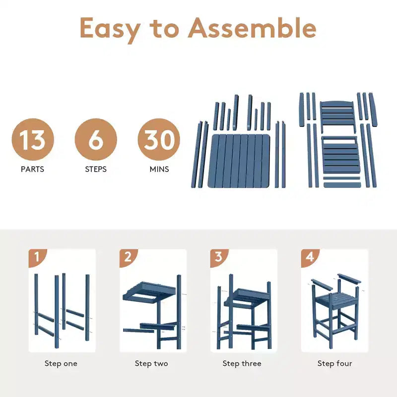 Hyleory 3-Piece HDPE Outdoor Patio Bar Set with Bar Stools