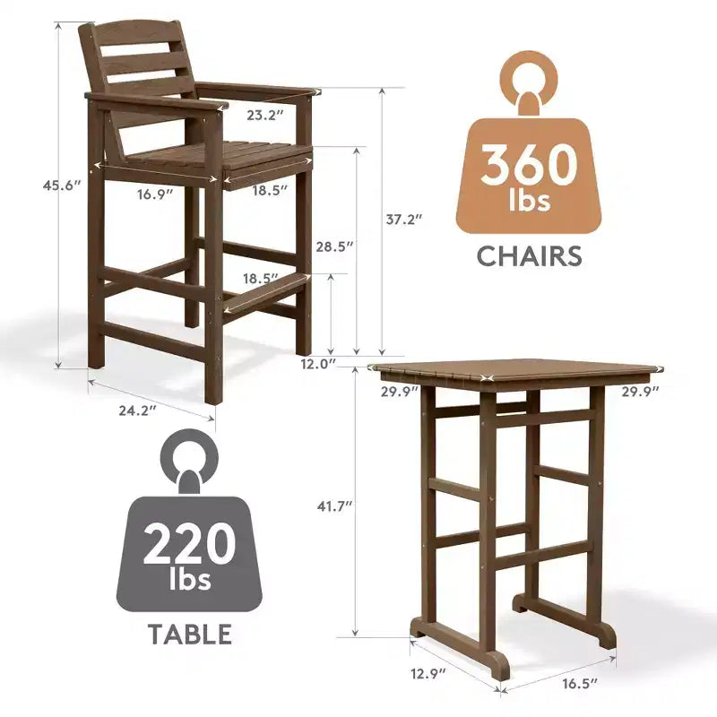 Hyleory 3-Piece HDPE Outdoor Patio Bar Set with Bar Stools