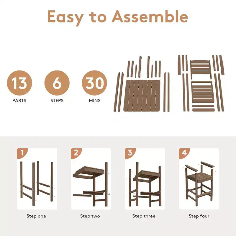 Hyleory 3-Piece HDPE Outdoor Patio Bar Set with Bar Stools