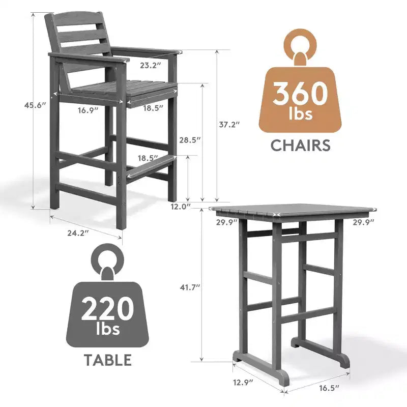 Hyleory 3-Piece HDPE Outdoor Patio Bar Set with Bar Stools