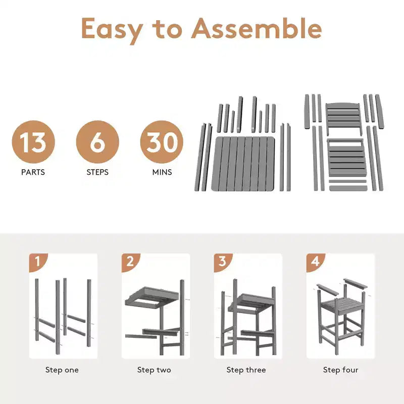 Hyleory 3-Piece HDPE Outdoor Patio Bar Set with Bar Stools