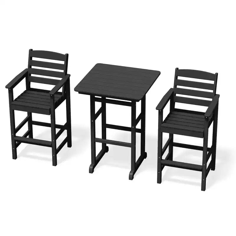 Hyleory 3-Piece HDPE Outdoor Patio Bar Set with Bar Stools