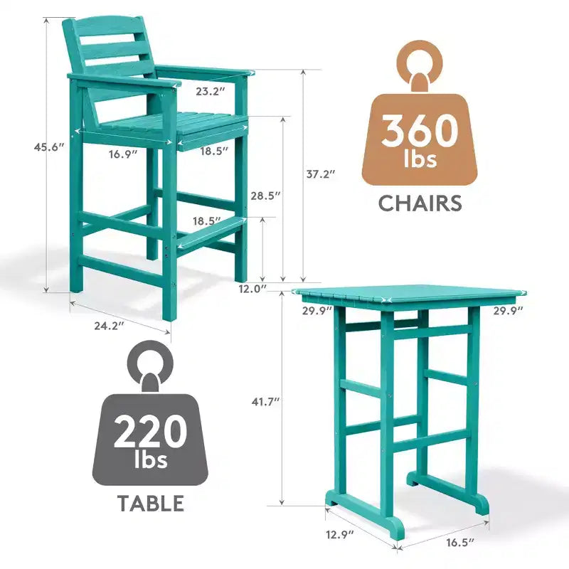 Hyleory 3-Piece HDPE Outdoor Patio Bar Set with Bar Stools