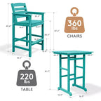 Ensemble de bar de patio extérieur 3 pièces Hyleory en PEHD avec tabourets de bar