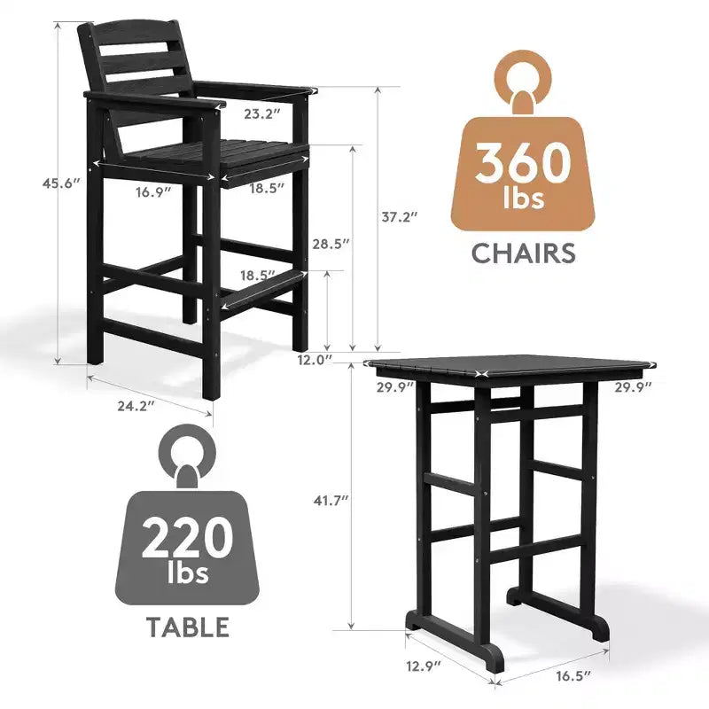 Hyleory 3-Piece HDPE Outdoor Patio Bar Set with Bar Stools
