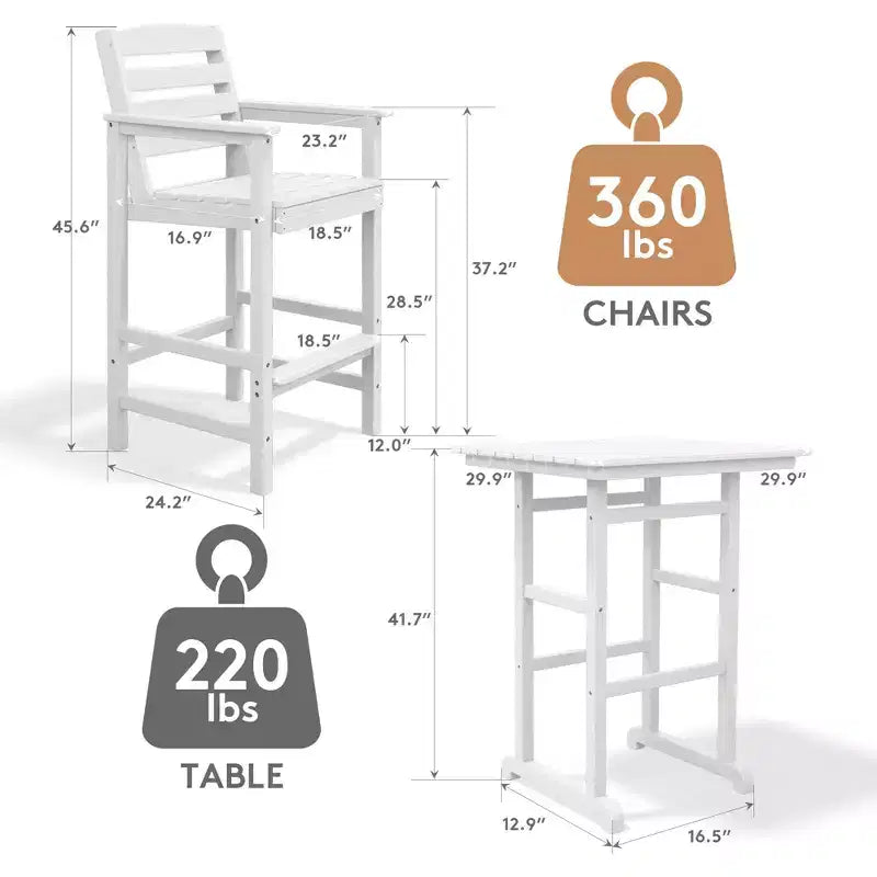 Hyleory 3-Piece HDPE Outdoor Patio Bar Set with Bar Stools