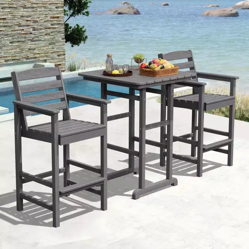 Hyleory 3-Piece HDPE Outdoor Patio Bar Set with Bar Stools