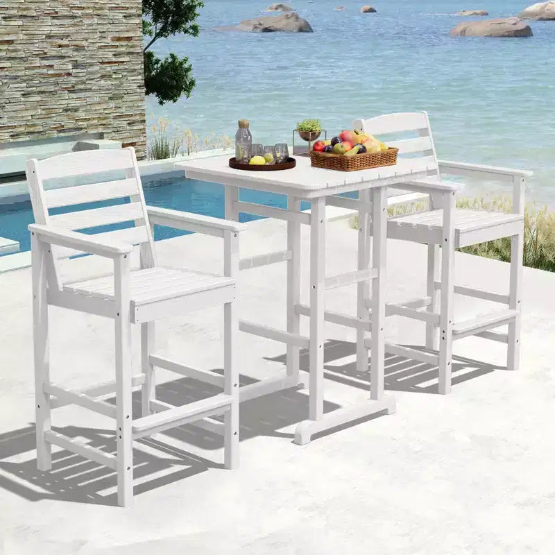 Hyleory 3-Piece HDPE Outdoor Patio Bar Set with Bar Stools