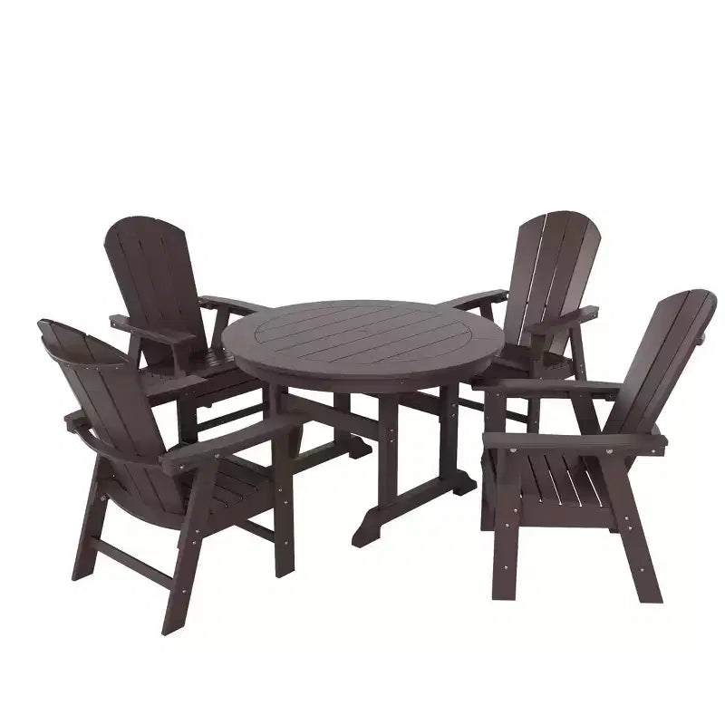 WestinTrends 5 Piece Outdoor Patio Dining Round Table and Curved Back Armchair Set