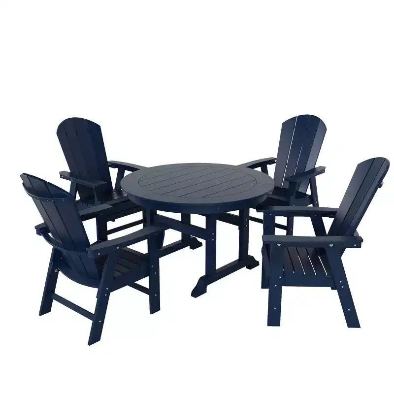 WestinTrends 5 Piece Outdoor Patio Dining Round Table and Curved Back Armchair Set