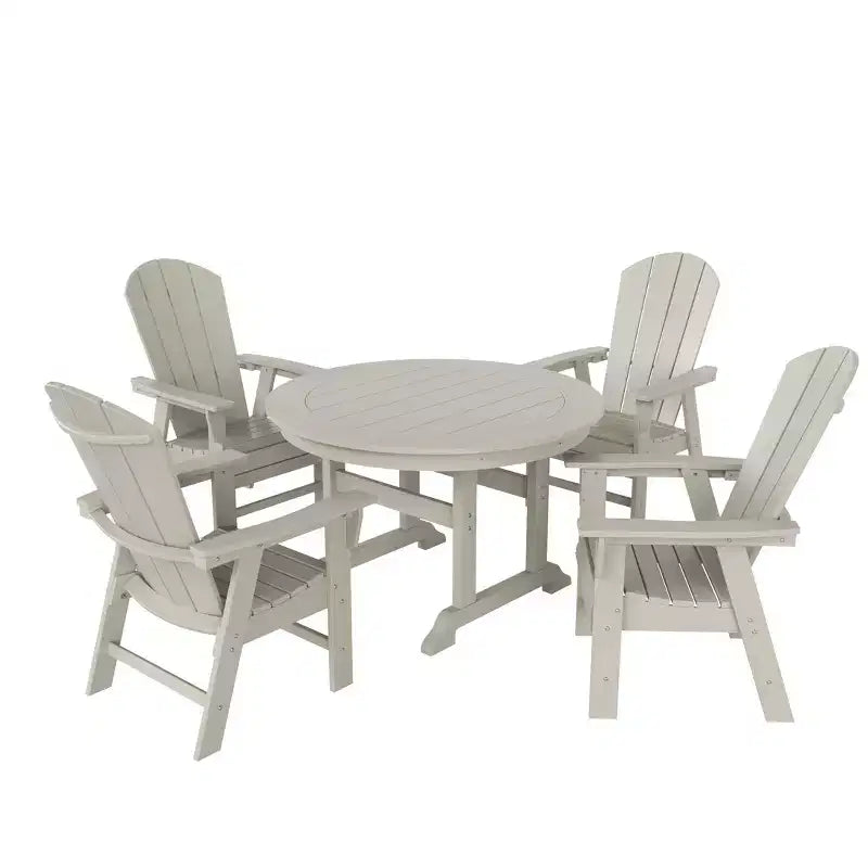 WestinTrends 5 Piece Outdoor Patio Dining Round Table and Curved Back Armchair Set