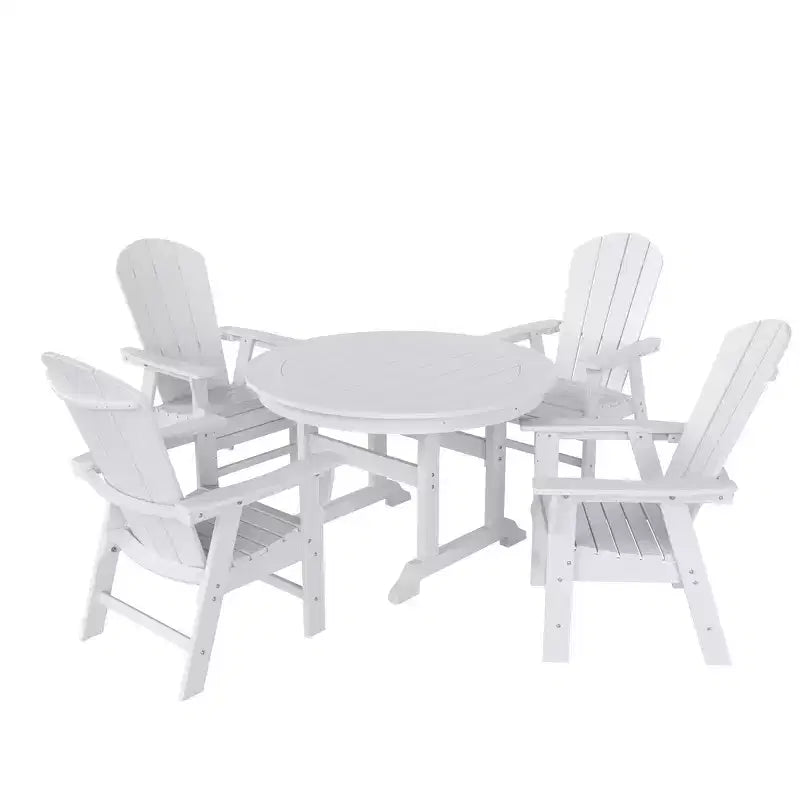 WestinTrends 5 Piece Outdoor Patio Dining Round Table and Curved Back Armchair Set