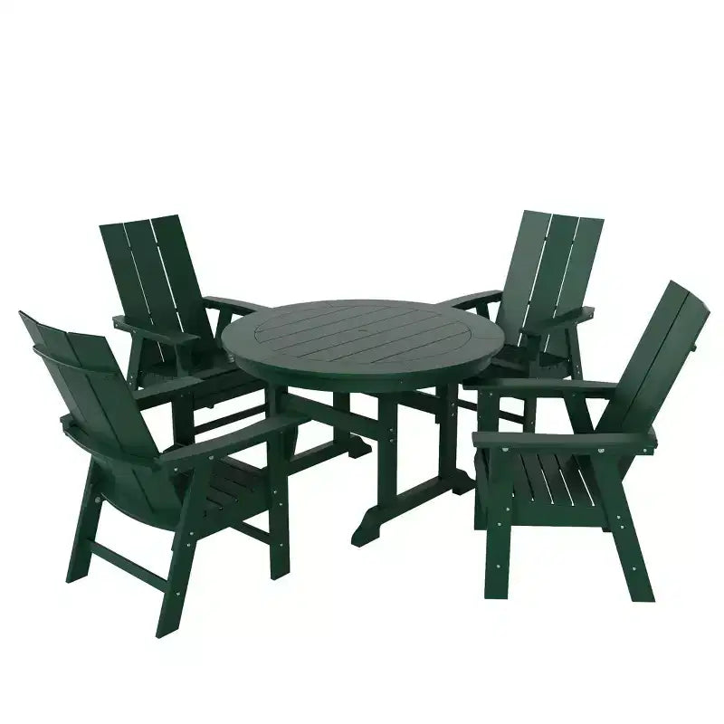 WestinTrends 5 Piece Outdoor Patio Dining Round Table and Modern Armchair Set