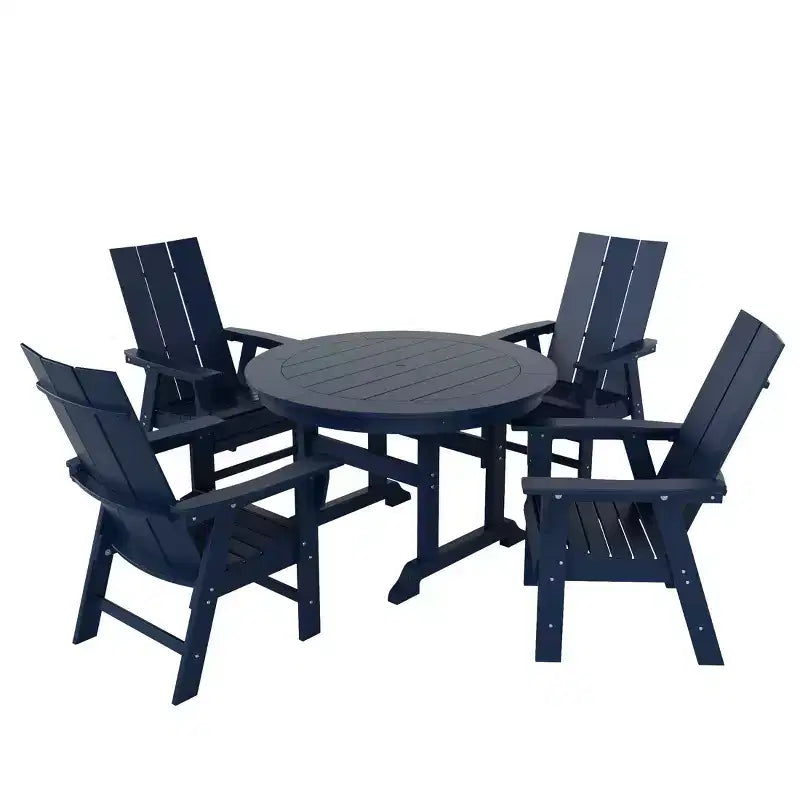 WestinTrends 5 Piece Outdoor Patio Dining Round Table and Modern Armchair Set