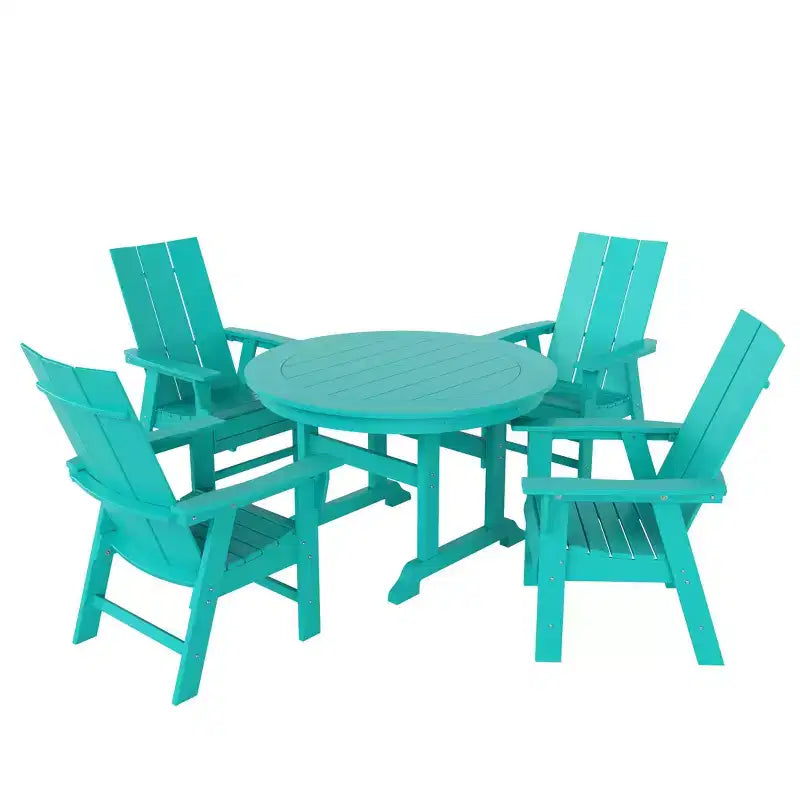 WestinTrends 5 Piece Outdoor Patio Dining Round Table and Modern Armchair Set