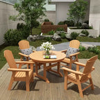 WestinTrends 5 Piece Outdoor Patio Dining Round Table and Shell Back Armchair Set