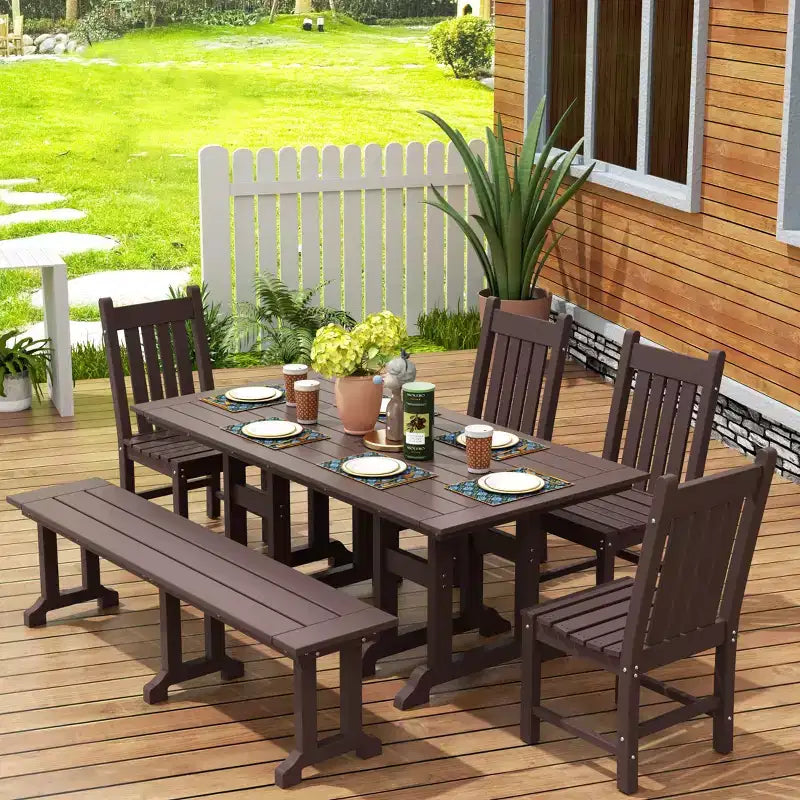 WestinTrends 6 Piece Outdoor Patio Dining Set Outdoor Table and Bench Chair Set