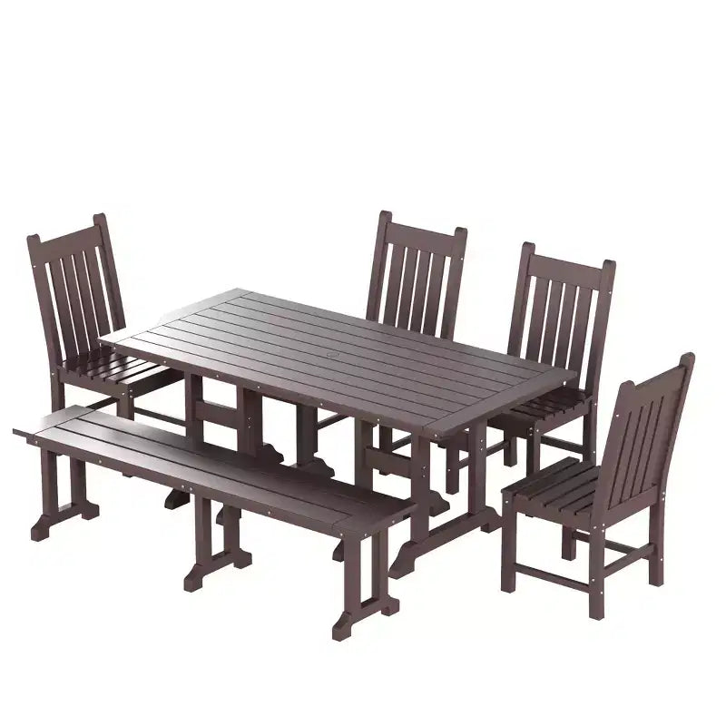 WestinTrends 6 Piece Outdoor Patio Dining Set Outdoor Table and Bench Chair Set