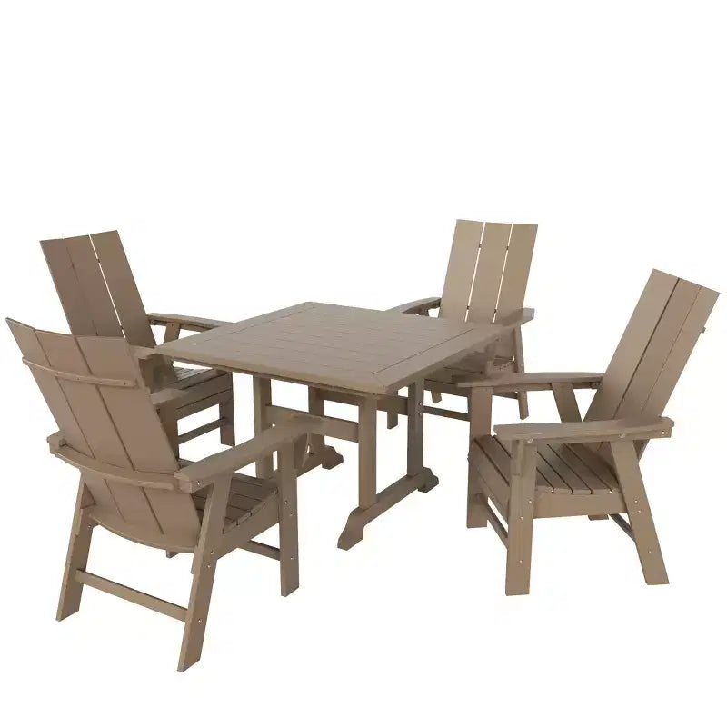 WestinTrends 5 Piece Outdoor Patio Dining Square Table and Modern Armchair Set