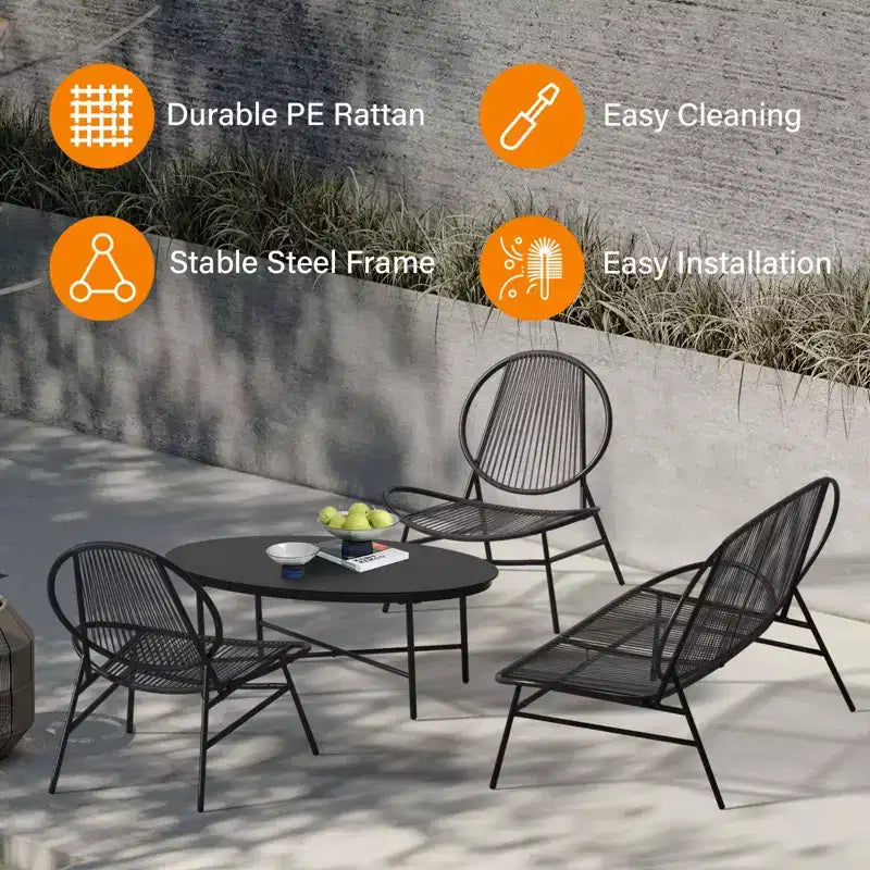 Hyleory 4-piece Outdoor Acapulco Dining Sets (Include One Oval Table and Three PE Rattan Chairs)