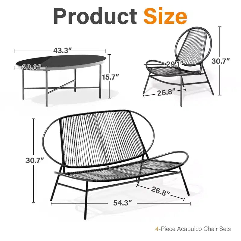 Hyleory 4-piece Outdoor Acapulco Dining Sets (Include One Oval Table and Three PE Rattan Chairs)