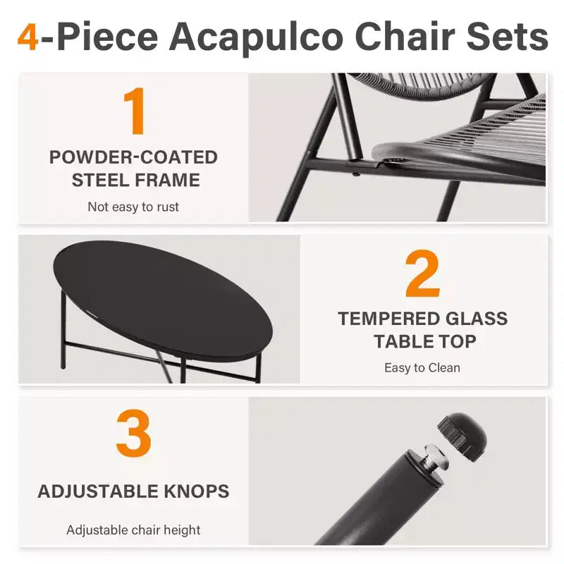 Hyleory 4-piece Outdoor Acapulco Dining Sets (Include One Oval Table and Three PE Rattan Chairs)