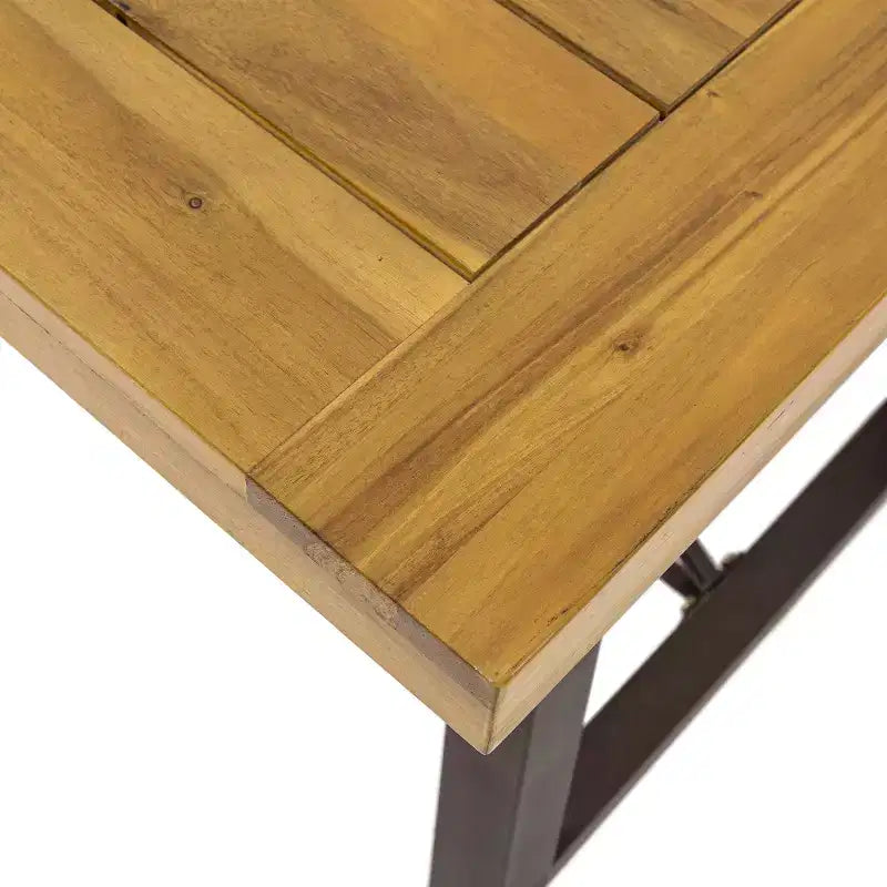 GDFStudio Rosario Outdoor Industrial Acacia Wood 3 Piece Picnic Dining Set, Teak/Rustic Metal