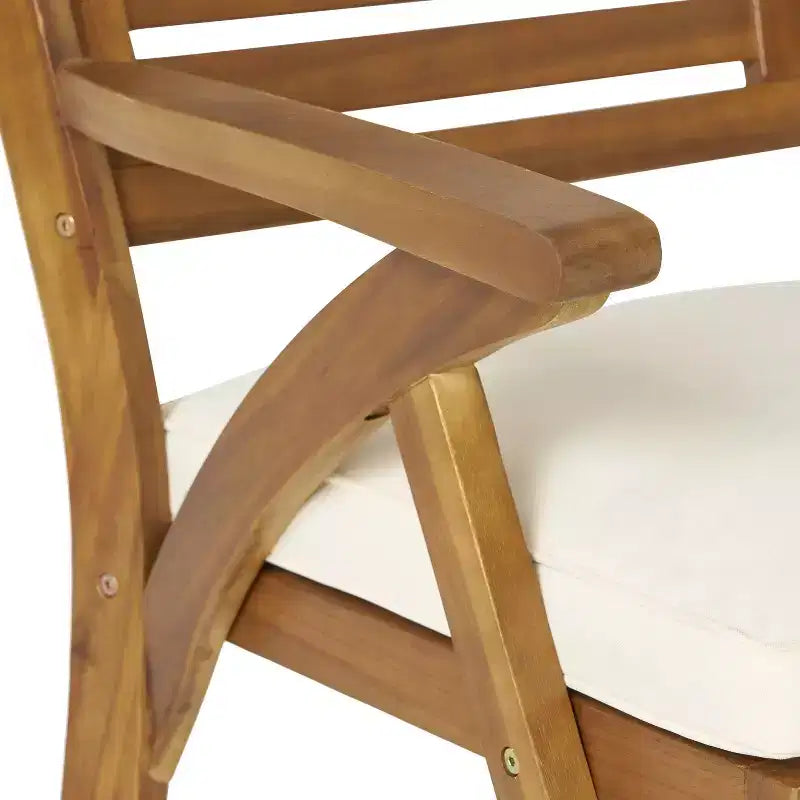 GDFStudio Baia Outdoor Acacia Wood 5 Piece Dining Set with Cushion, Teak/Cream