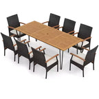 Costway 9 PCS Outdoor Patio Dining Set Armchairs Set of 8 and Acacia Wood Square Table