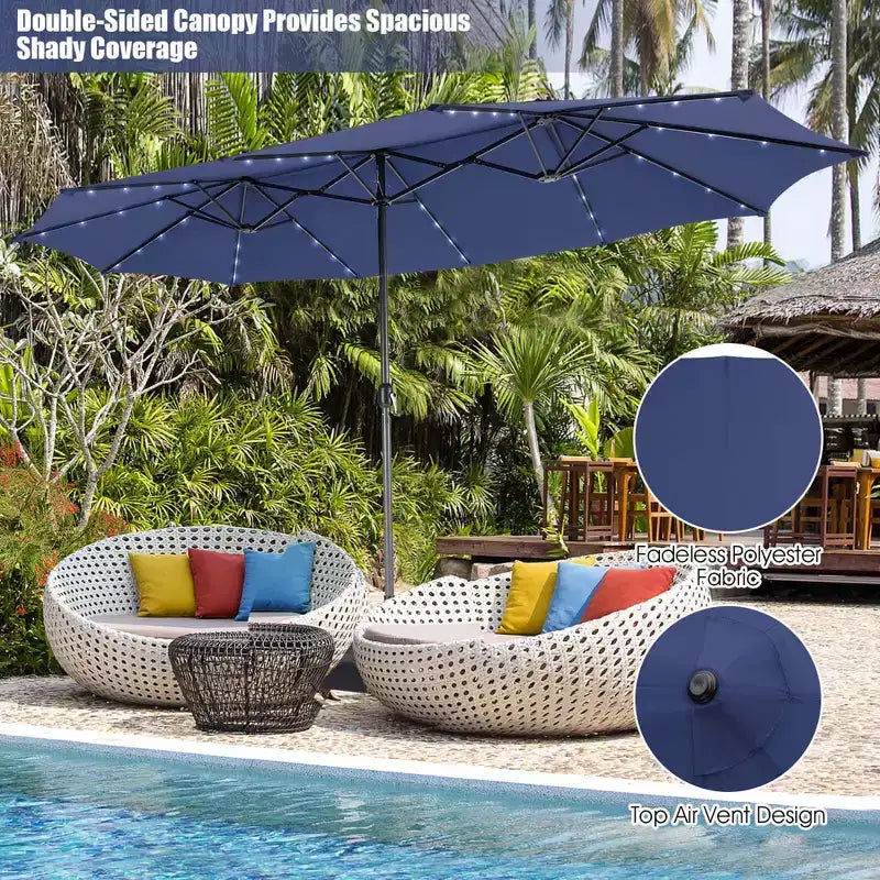 Costway 11 PCS Patio Dining Set with 15 ft Double-Sided Patio Umbrella 8 Armchairs Blue/Beige/Orange/Wine
