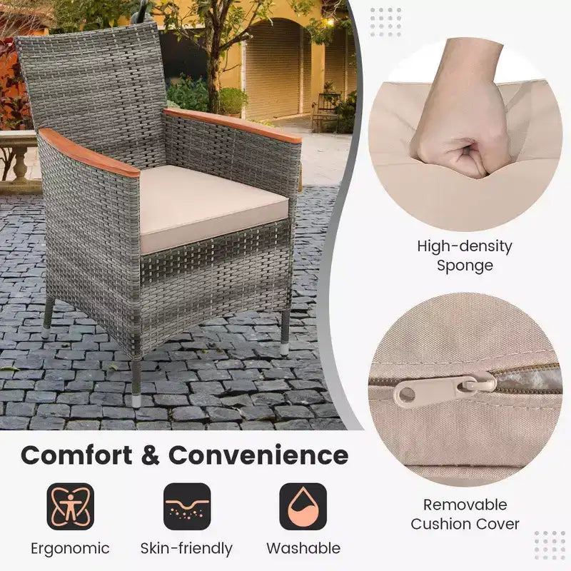 Costway 11 PCS Patio Dining Set with 15 ft Double-Sided Patio Umbrella 8 Armchairs Blue/Beige/Orange/Wine