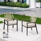 Captiva Designs 9pc Outdoor Dining Rectangle Steel Table and Thick Cushion Fixed Wicker Chairs