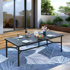 Captiva Designs 9pc Outdoor Dining Rectangle Steel Table and Thick Cushion Fixed Wicker Chairs
